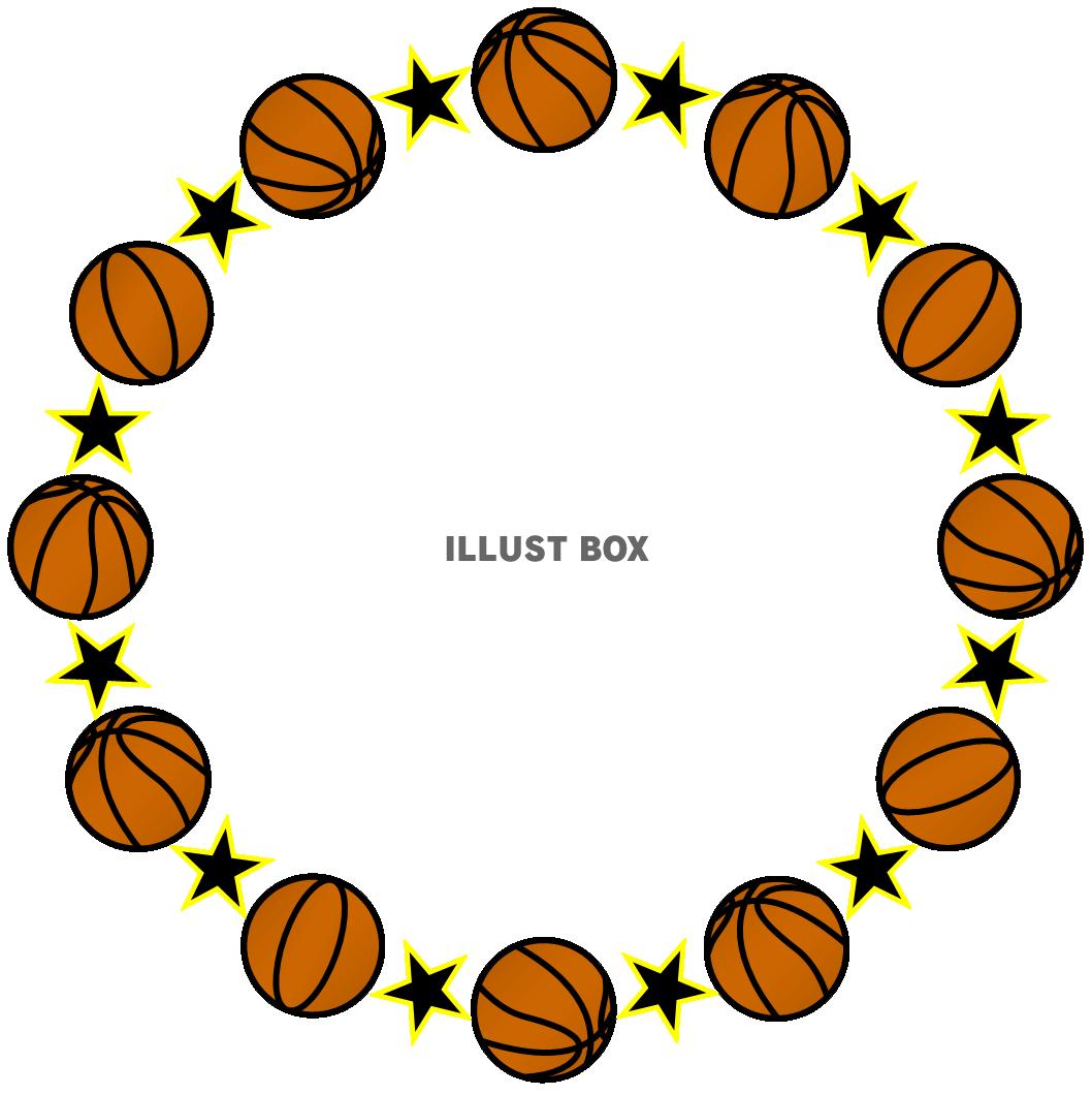 バスケットボールと星の丸形（円形）フレーム黒黄色
