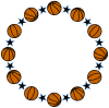 バスケットボールと星の丸形（円形）フレーム黒水色