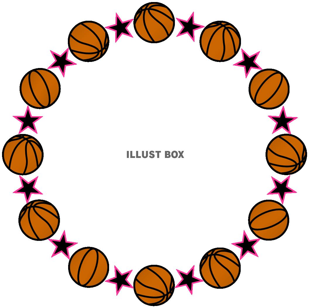 バスケットボールと星の丸形（円形）フレーム黒ピンク