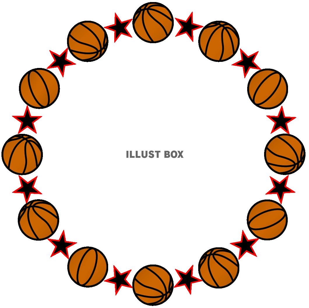 バスケットボールと星の丸形（円形）フレーム黒赤