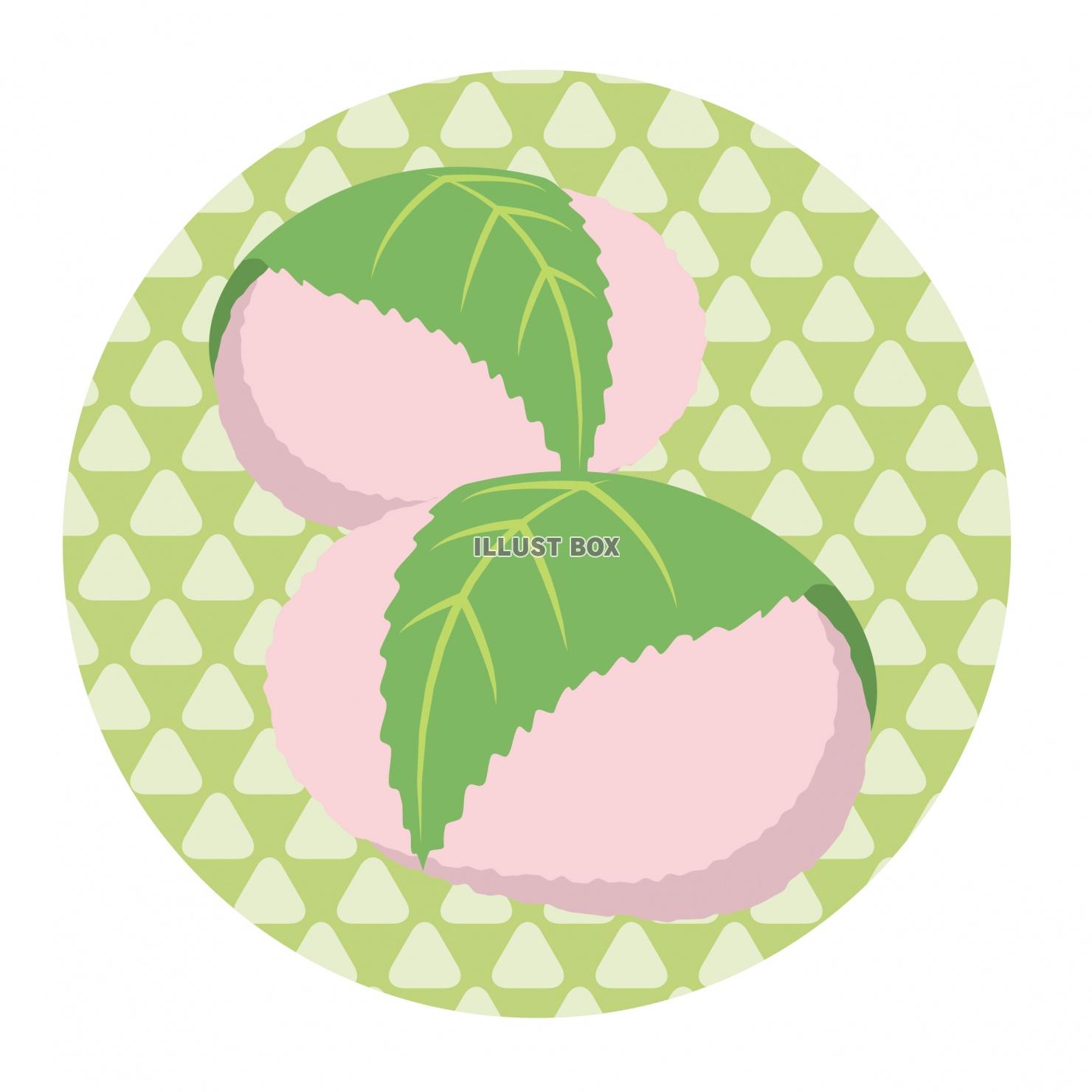 春の丸ラベルシール　桜餅のイラスト