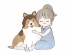 女の子と愛犬の水彩風イラスト