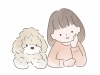 女の子と愛犬の水彩風イラスト