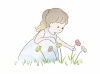 花を摘む女の子の水彩風イラスト