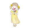 花束を持った女の子の水彩風イラスト