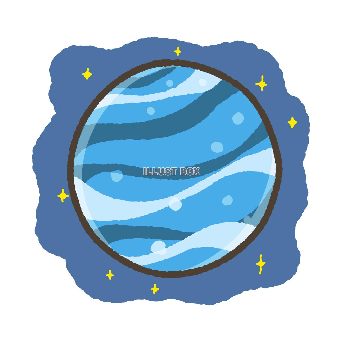 無料イラスト 手描き風海王星のアイコンイラスト（背景あり）