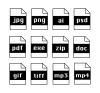 様々なファイル形式のアイコンセット（黒）