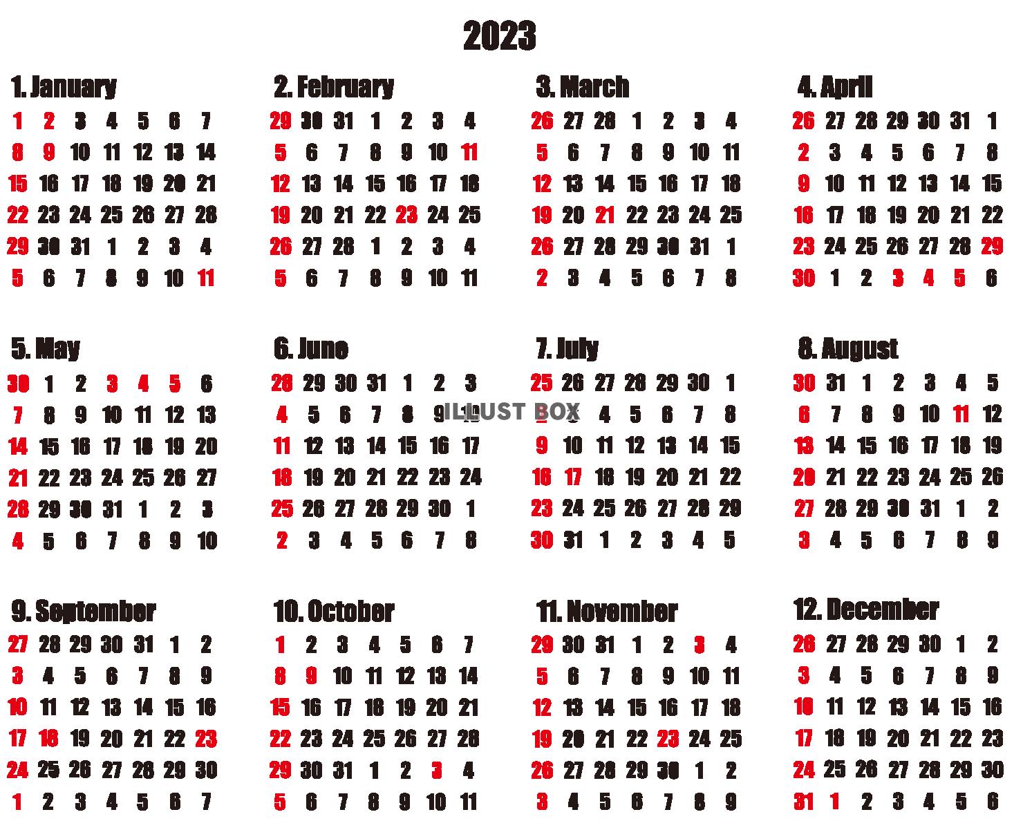 2023年　カレンダー日付け３
