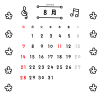 8_月間カレンダー_2022年8月・花・音符