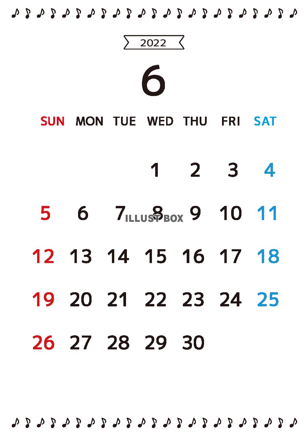 6_2022年6月カレンダー_シンプル・音符