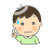 指差し　困る　冷や汗　園児　男の子