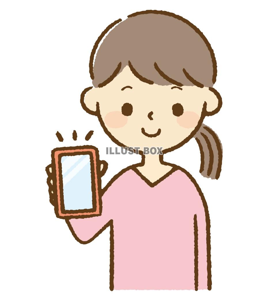 無料イラスト スマホの画面を見せる女性