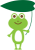 葉っぱの傘をさしているカエル　緑
