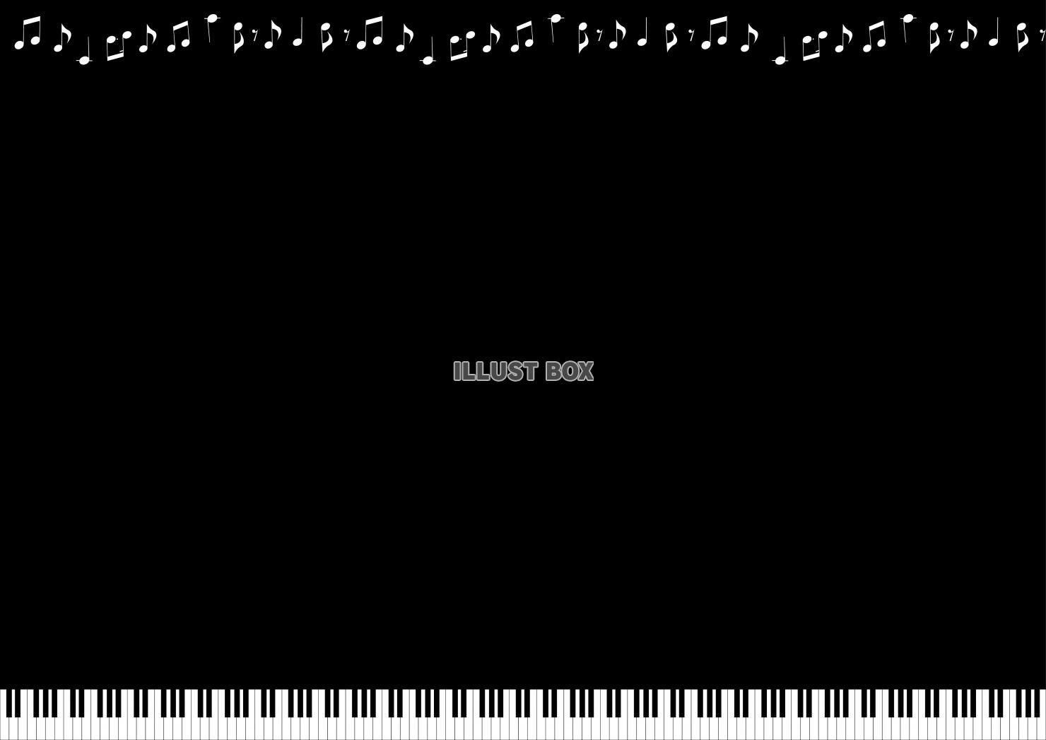音楽　ピアノ鍵盤　音符付き　横フレーム　モノクロ　