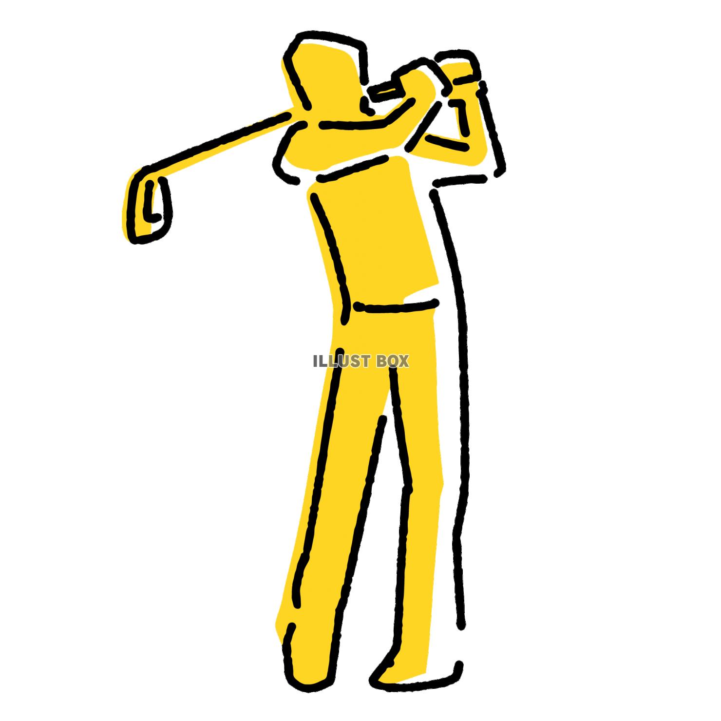手描き風ゴルフのスイング人物イラスト