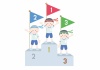 動会　体育会　競技会　陸上大会　スポーツ大会全般に使える　表彰式　表彰台 男子と順位の旗
