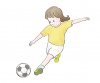 サッカーをする女の子の水彩風イラストです。