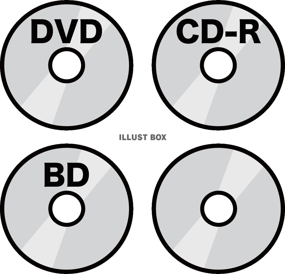 DVD BD CD-Rディスクのセットイラストフリー素材
