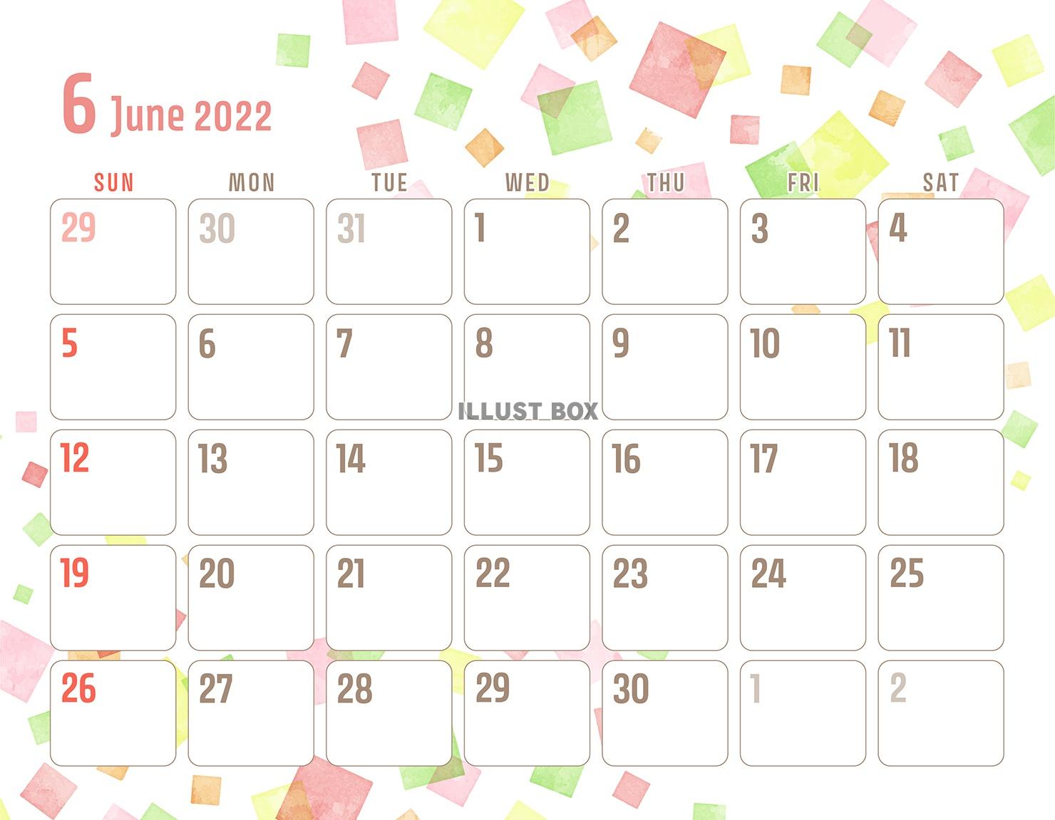  2022年6月のカレンダー（スクエア柄）