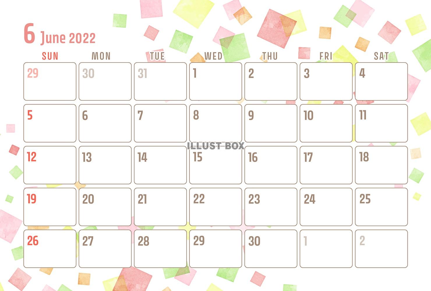 2022年6月のカレンダー（スクエア柄）ハガキサイズ版