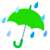 シンプルな雨が降っている黄緑色の傘イラスト