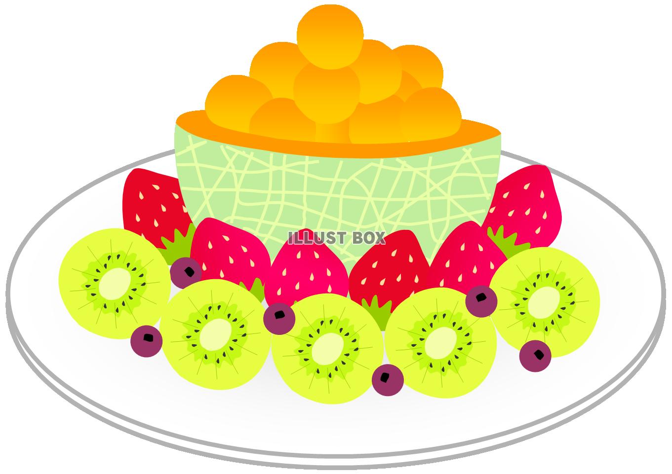 無料イラスト フルーツ盛り合わせ２ メロンの器