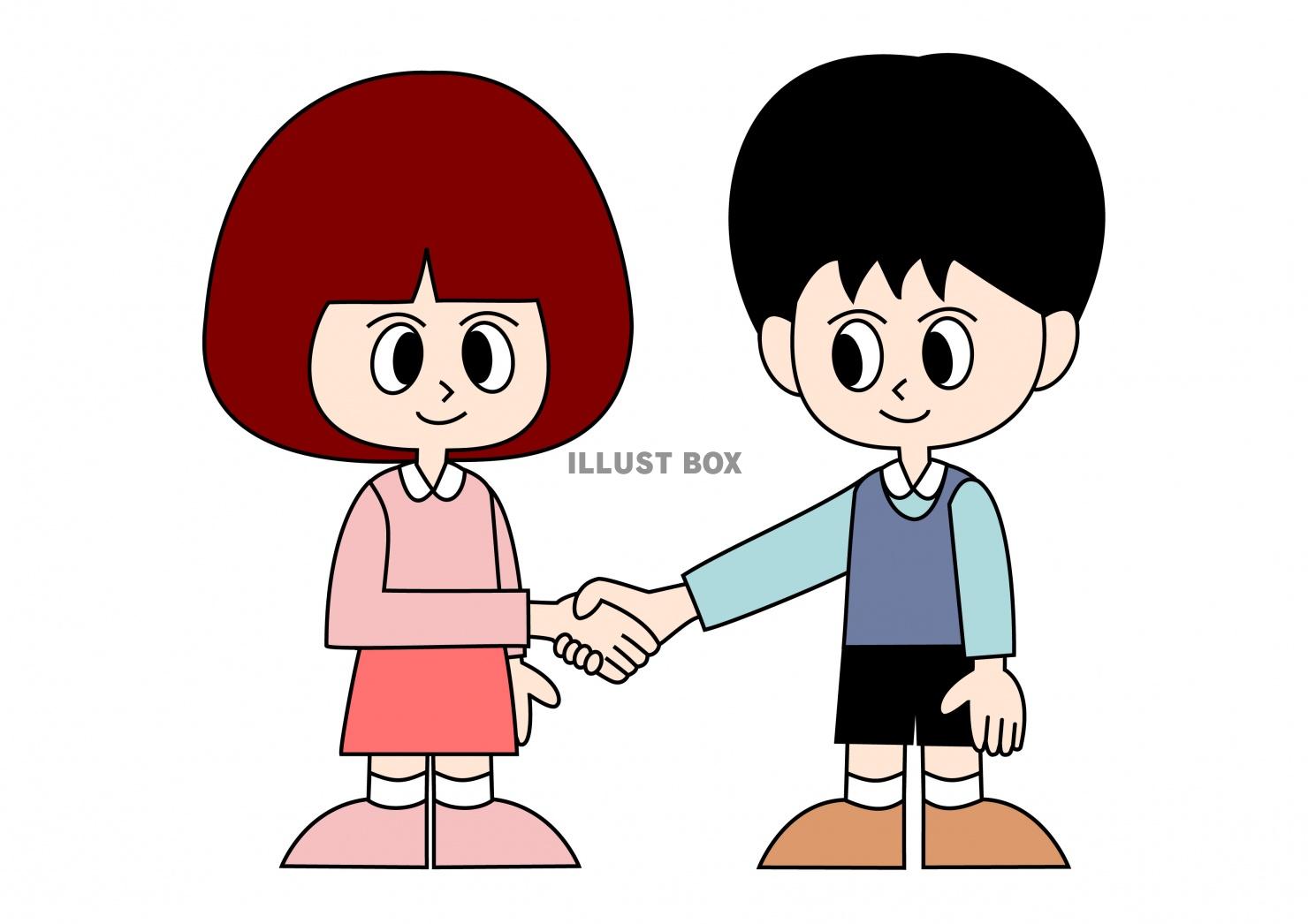 無料イラスト 握手する女の子と男の子