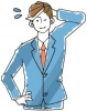 照れ笑いを浮かべるスーツ姿のビジネスマンの男性のイラスト