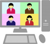 デスクトップパソコンでのテレビ会議　グレーのパソコン