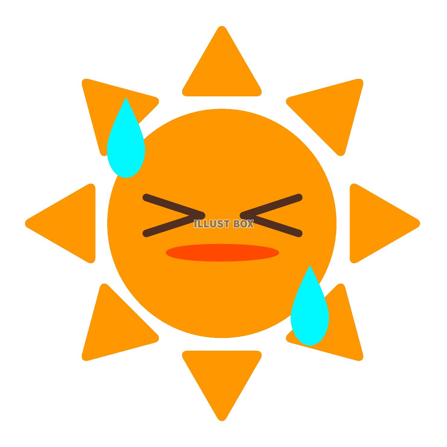 暑くて汗をかいている太陽のイラスト３