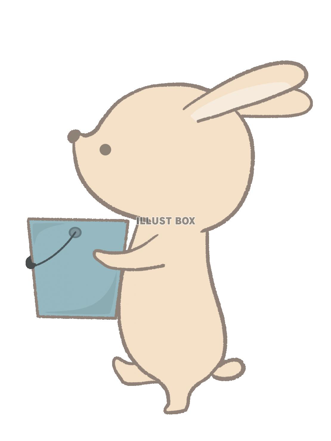 バケツを運ぶウサギのイラスト　線あり