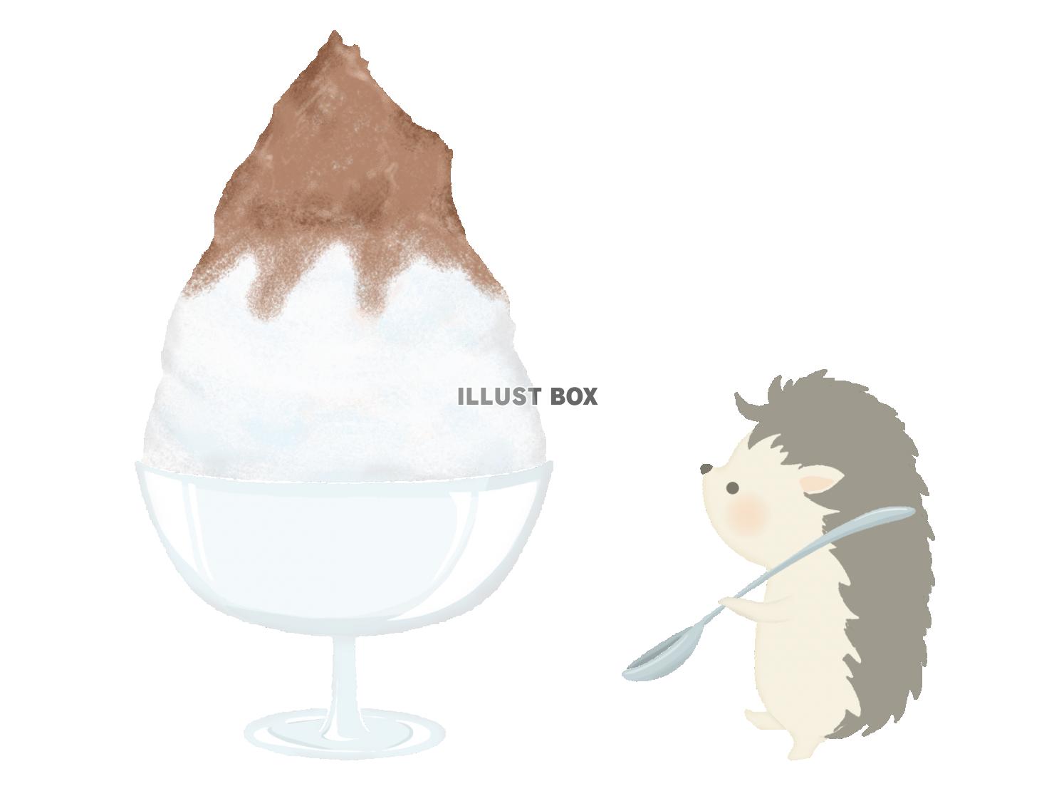 かき氷を食べようとするハリネズミのイラスト　線なし