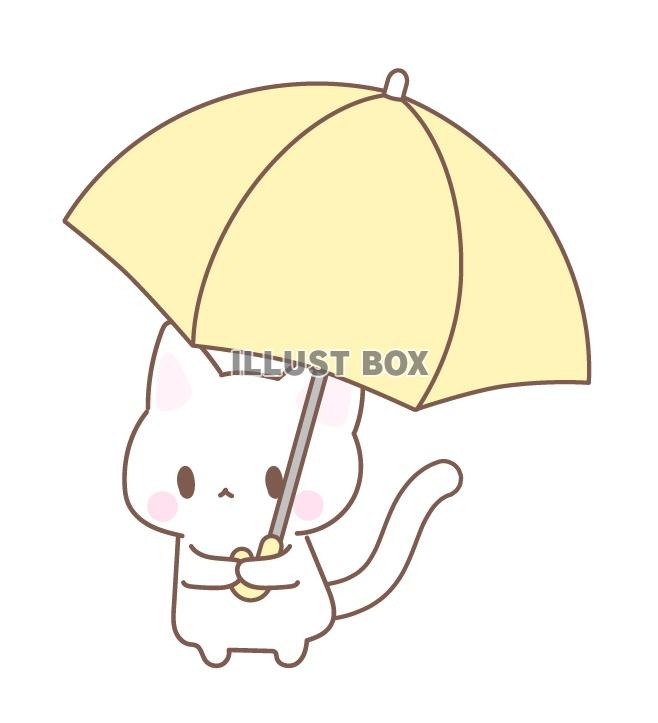 黄色い傘をさした白猫のフリーイラスト素材