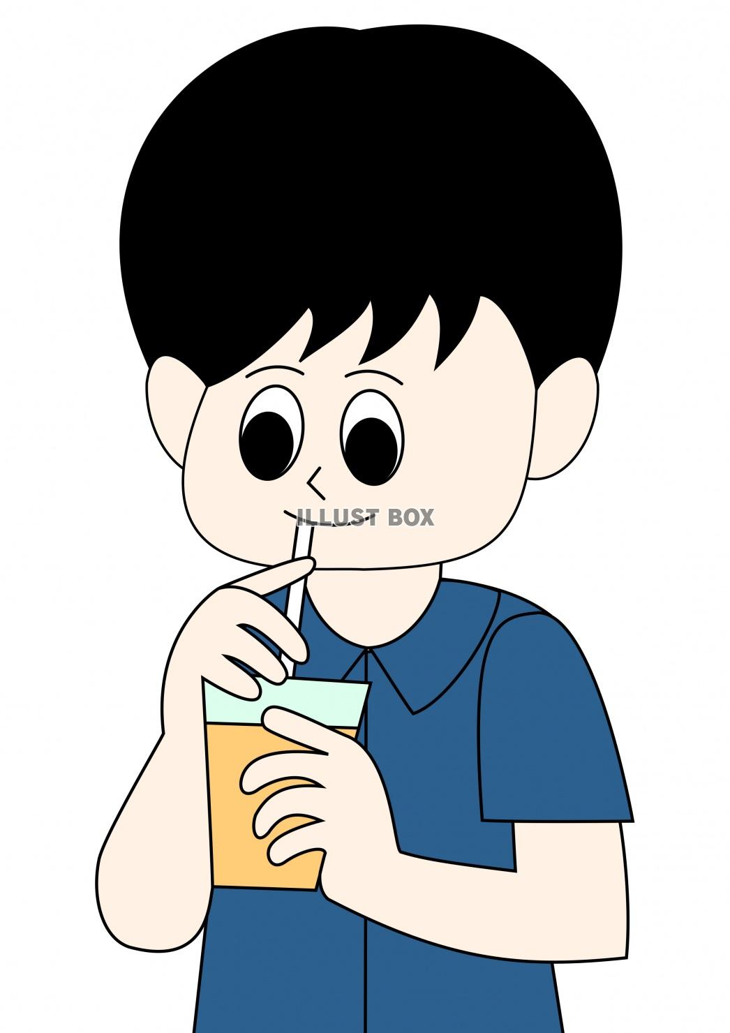 無料イラスト ジュースを飲むかわいい男の子