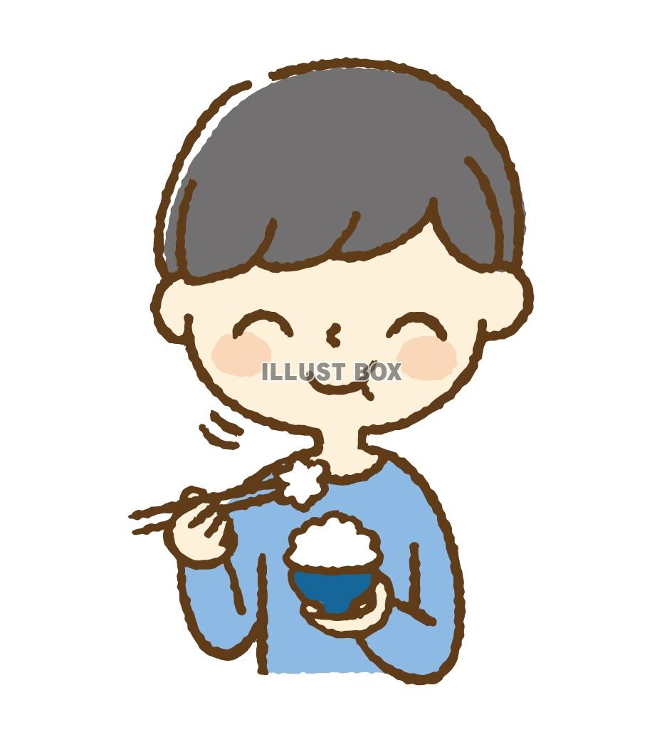 無料イラスト もぐもぐご飯を食べる男性