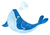 潮をふくクジラの水彩風イラスト