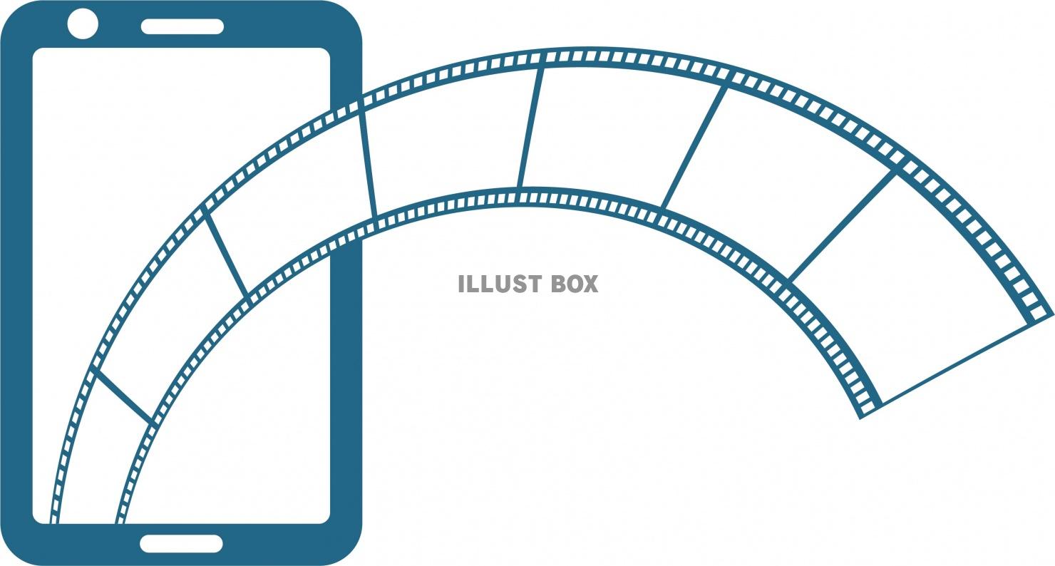 スマートフォンの画面から飛び出すフィルムのイラスト