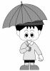 傘をさす幼稚園児（男の子）白黒
