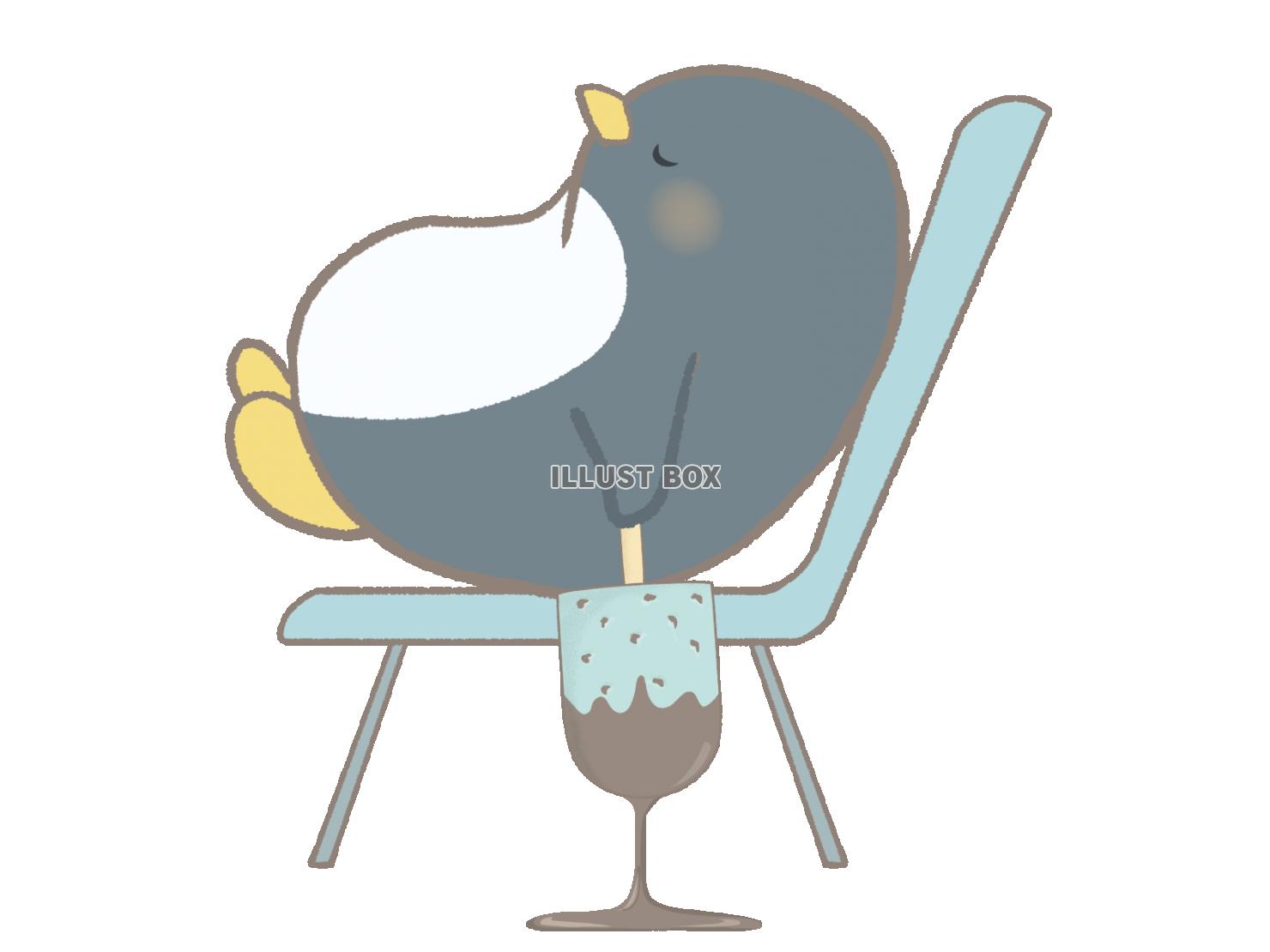 溶けるアイスを持つペンギンのイラスト　線あり