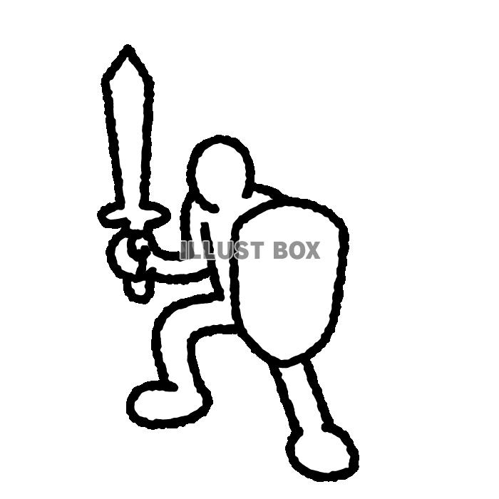 シンプル人物ポーズシリーズ　剣と盾を構える人