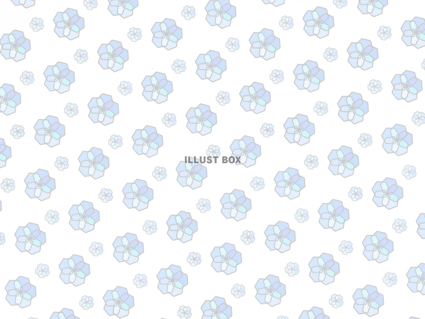 六角形モチーフの花柄パターン_青水色