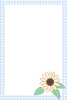 ヒマワリの花とチェック柄のフレーム（縦枠）　水色　夏のイラスト　透過PNG