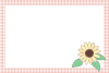 ヒマワリの花とチェック柄のフレーム（横枠）　ピンク　夏のイラスト　透過PNG　シンプル　かわいい
