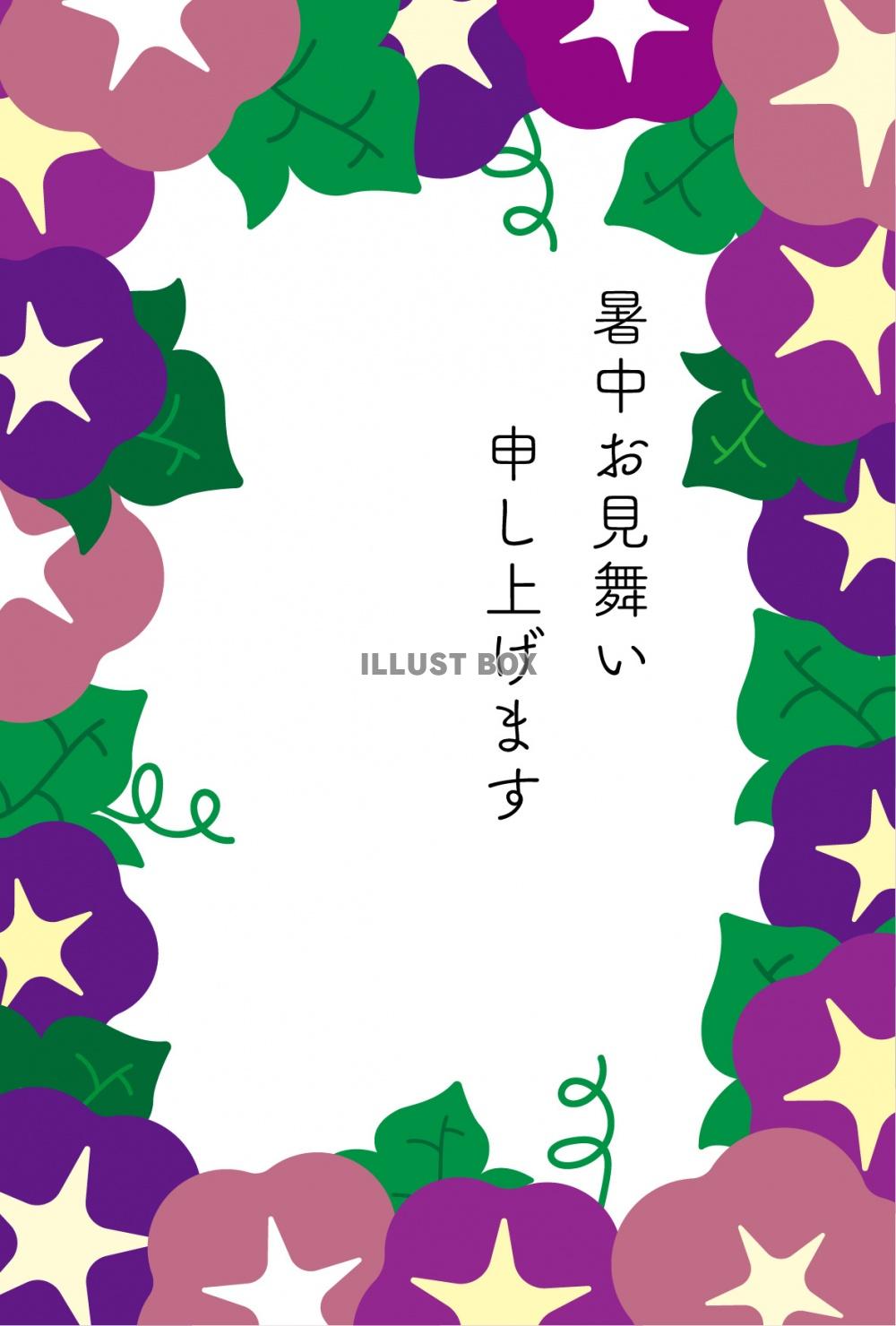 暑中見舞いハガキ05　文字あり　朝顔のフレーム