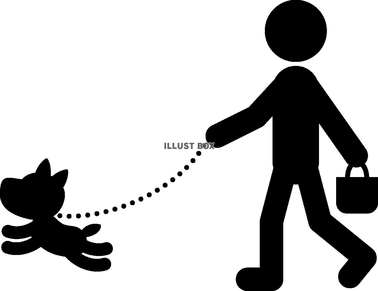 ペットの飼い犬と散歩する人　ピクトグラム