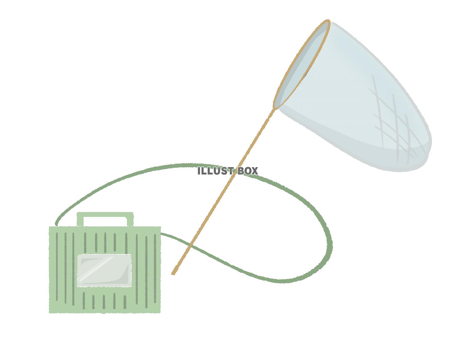 虫かごと虫取り網のイラスト　線なし