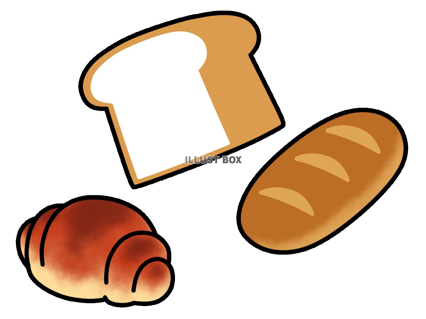 無料イラスト 食パンとフランスパンとロールパン