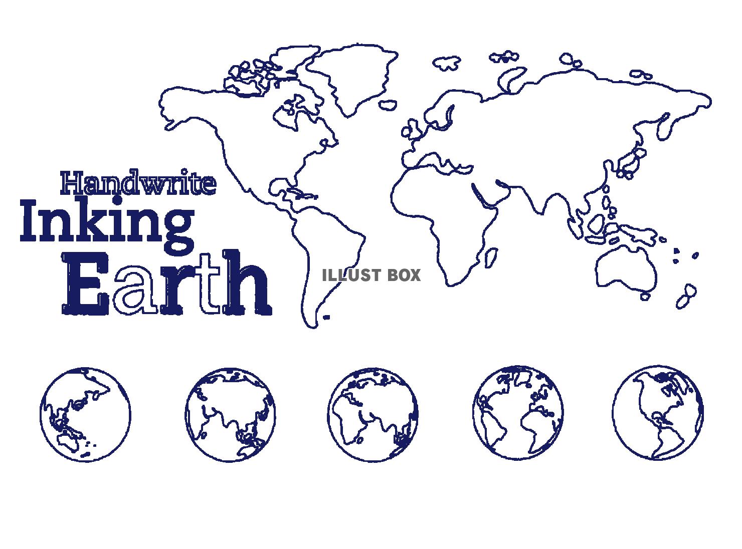 青インクで描いた手書きの世界地図と地球血