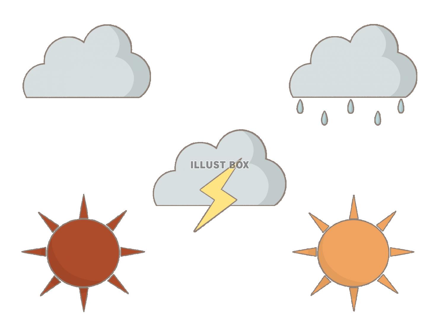 お天気マーク　セットのイラスト　線あり