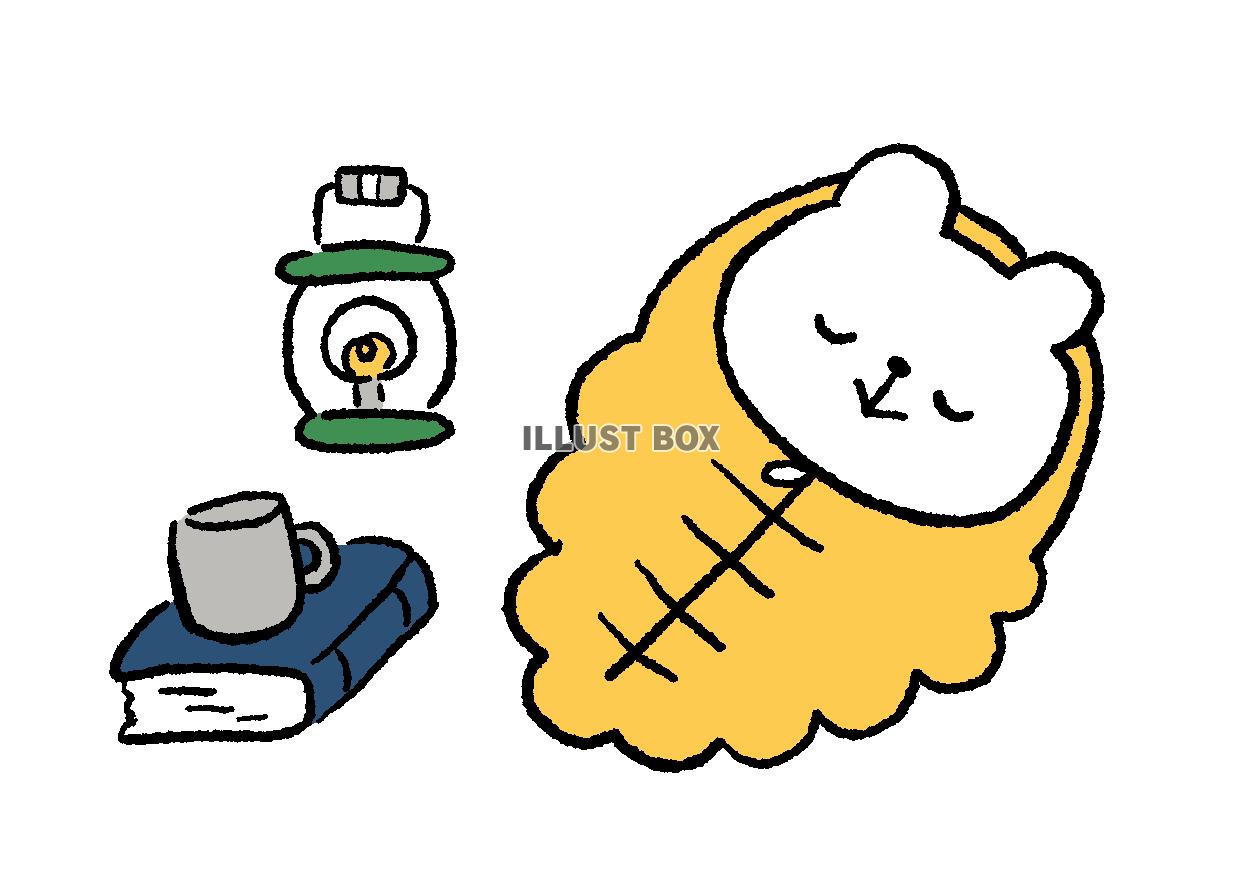 寝袋で眠るくま